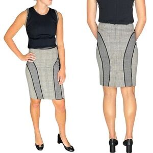 JEAN PAUL GAULTIER PANELED SHEATH HOUNDSTOOTH CHECK PLAID TAILORED PENCIL SKIRT